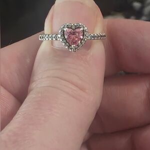 Pandora Heart-Shaped Pink Stone Silver Ring